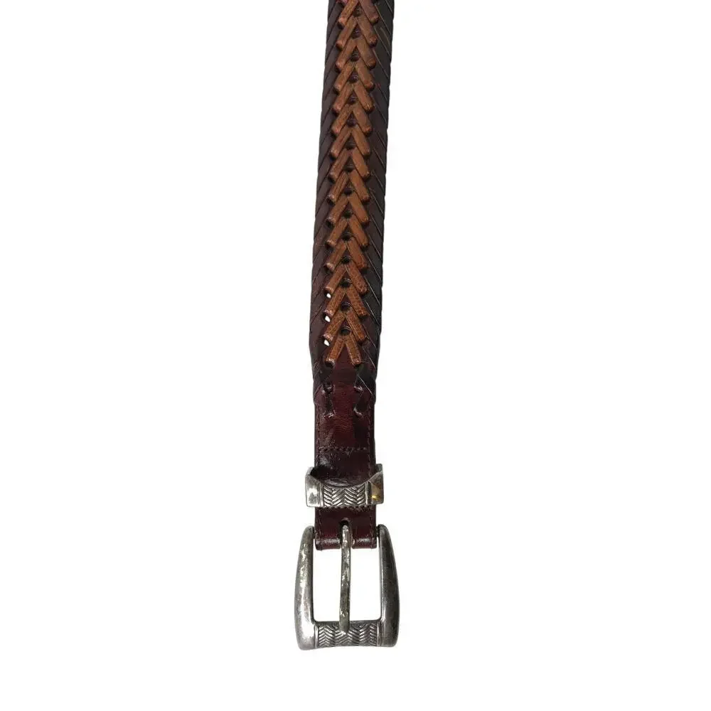 Vtg. ONYX By Brighton 2 Tone Braided Leather Belt with a Silver Buckle Size 38